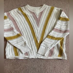 Reitmans White, Pink, and Yellow Crew Neck Sweater